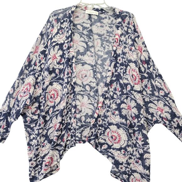 Abercrombie Fitch Cardigan Sweater Women One Size Blue Stretch Preppy Floral Top - Picture 1 of 9